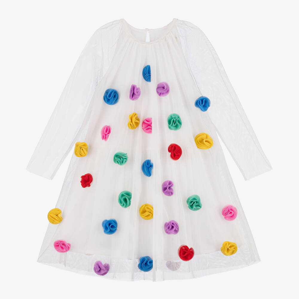 Stella McCartney Kids - Girls White Tulle Pom-Pom Dress | Childrensalon