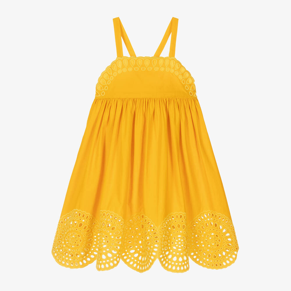 Shop Stella Mccartney Kids Girls Yellow Broderie Anglaise Dress