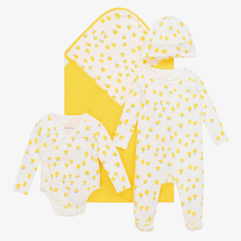 Stella McCartney Kids - Ivory Chick Print Organic Cotton Babysuit Gift Set | Childrensalon