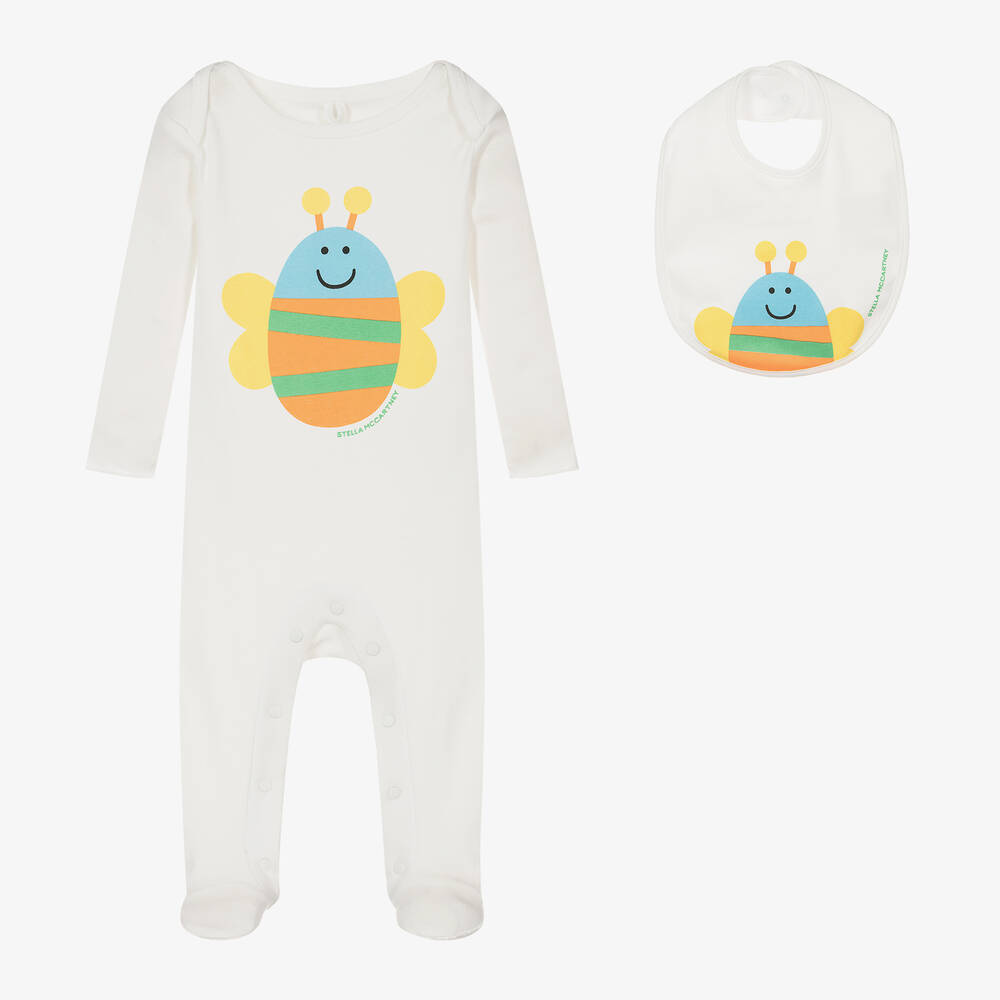 Shop Stella Mccartney Kids Boys Ivory Organic Cotton Bee Babysuit Set