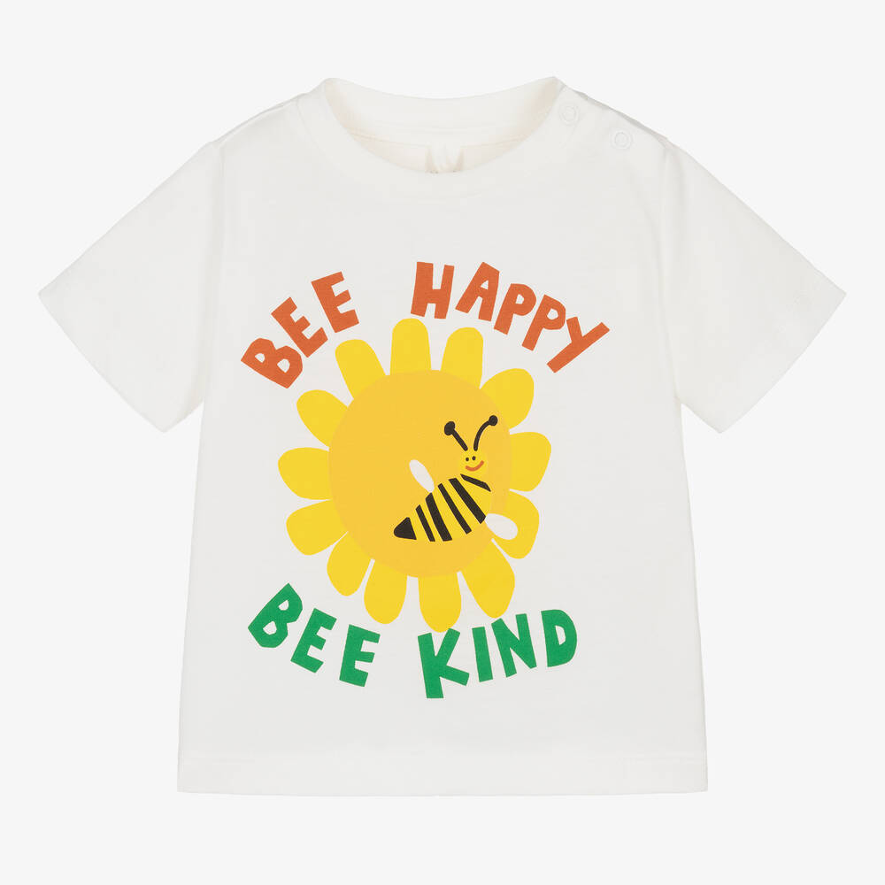 Stella McCartney Kids - Кремовая футболка из органического хлопка с пчелой | Childrensalon