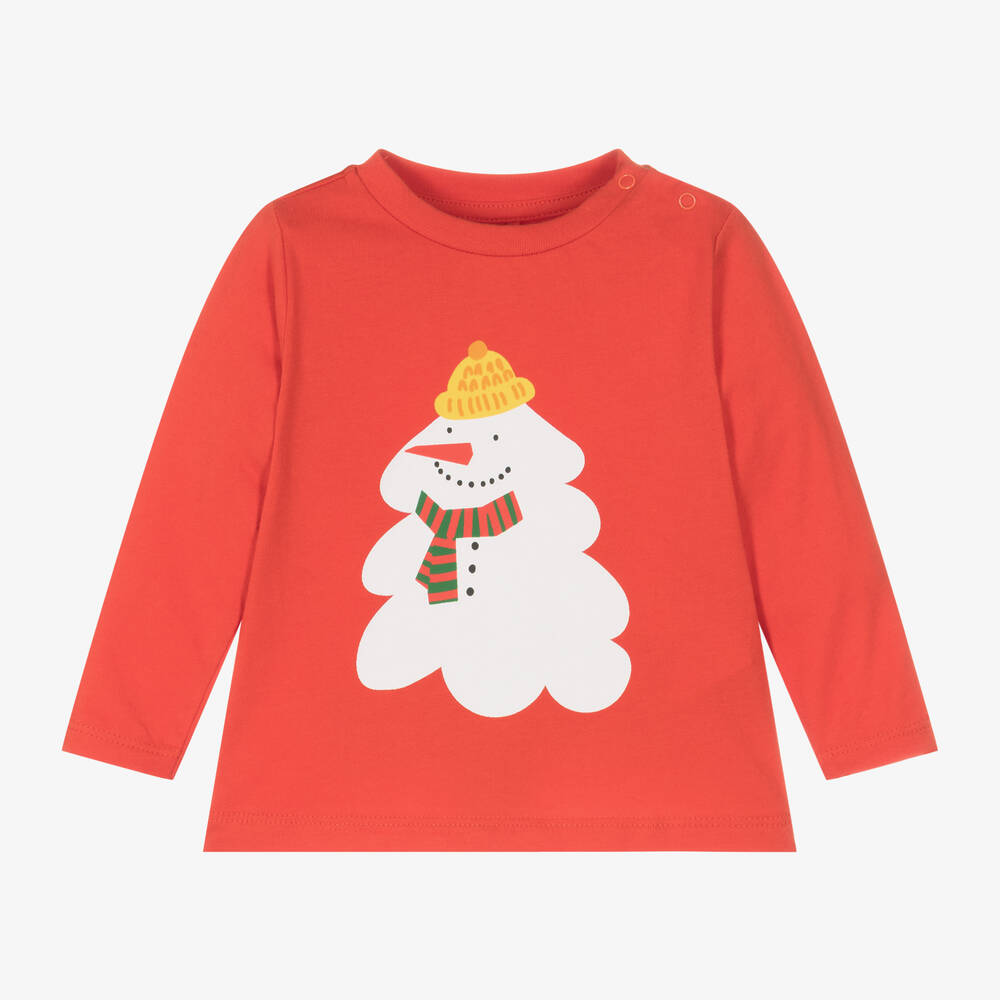 Stella McCartney Kids - Red Organic Cotton Snowman Baby Top | Childrensalon