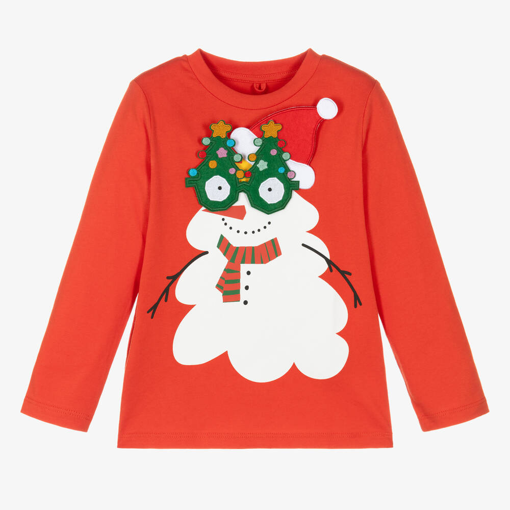 Stella McCartney Kids - Red Organic Cotton Snowman Top | Childrensalon