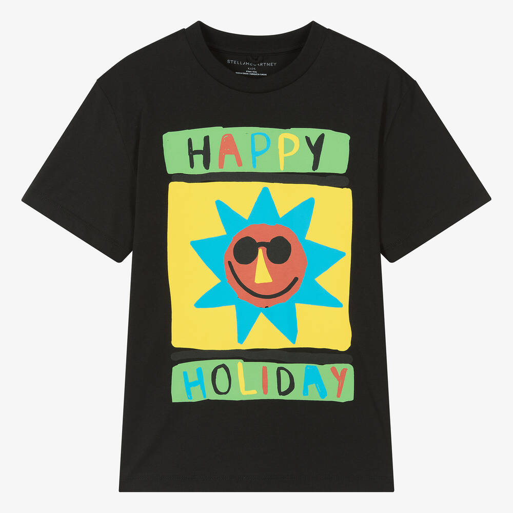 Stella McCartney Kids - Черная хлопковая футболка с солнцем для мальчиков-подростков | Childrensalon