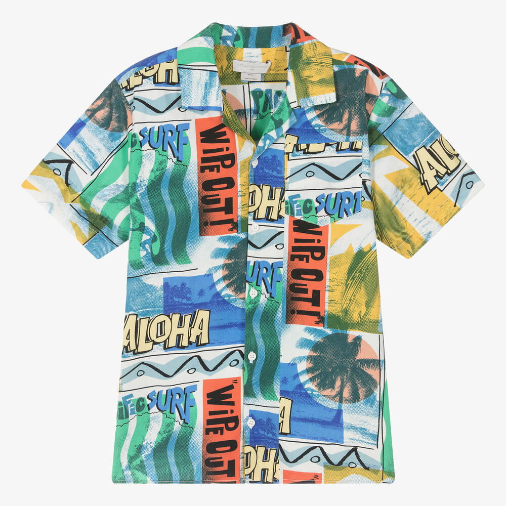 Stella McCartney Kids - Teen Boys Blue Aloha Graphic Cotton Shirt | Childrensalon