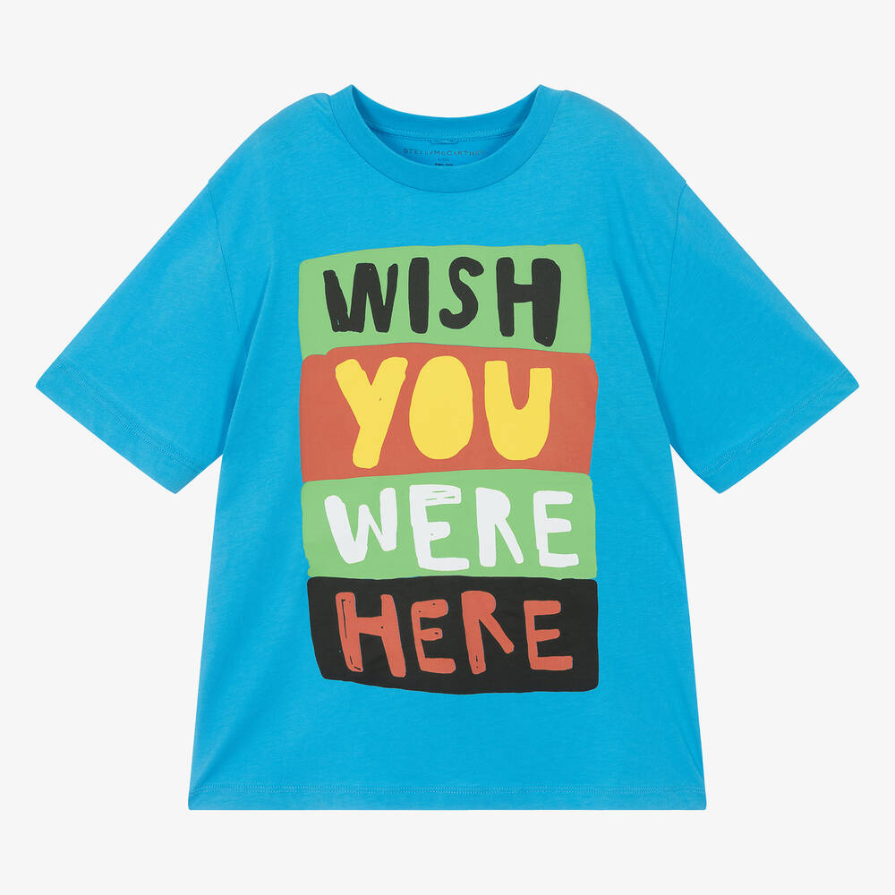 Stella McCartney Kids - T-shirt bleu en coton à motif ado | Childrensalon