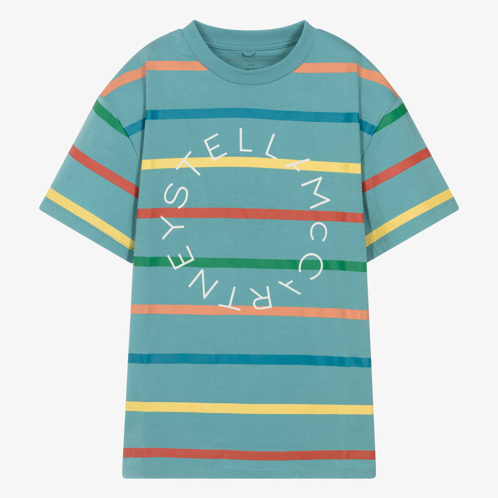 Stella McCartney Kids - Teen Boys Blue Striped Cotton T-Shirt | Childrensalon