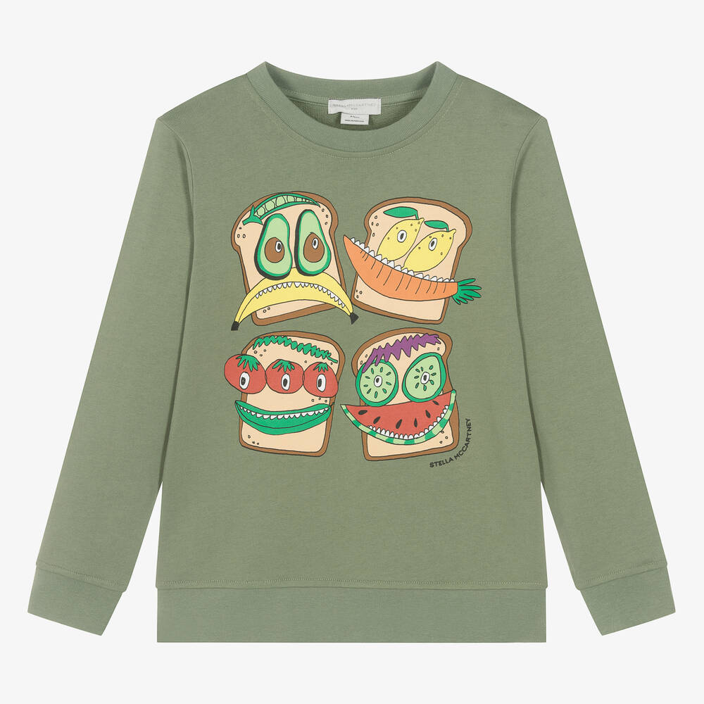 Stella McCartney Kids - Зеленый хлопковый свитшот с сэндвичами | Childrensalon