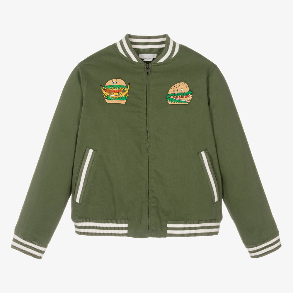 Stella McCartney Kids - Teen Boys Green Cotton Zip-Up Bomber Jacket | Childrensalon