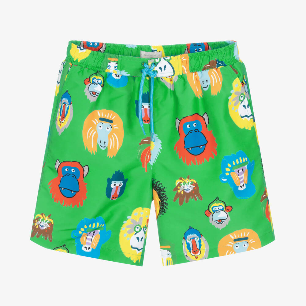 Stella McCartney Kids - Зеленые плавки-шорты с обезьянами | Childrensalon