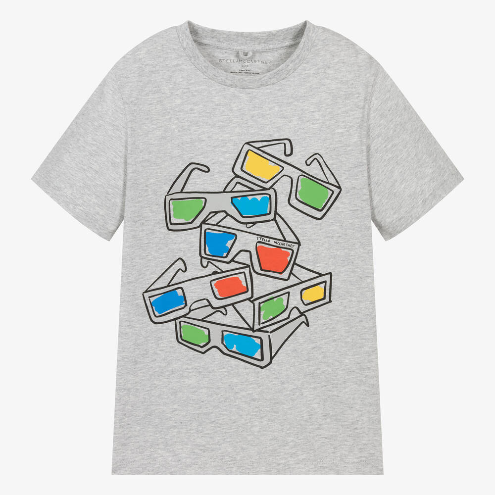 Stella McCartney Kids - Teen Boys Grey Cotton 3D Glasses T-Shirt | Childrensalon