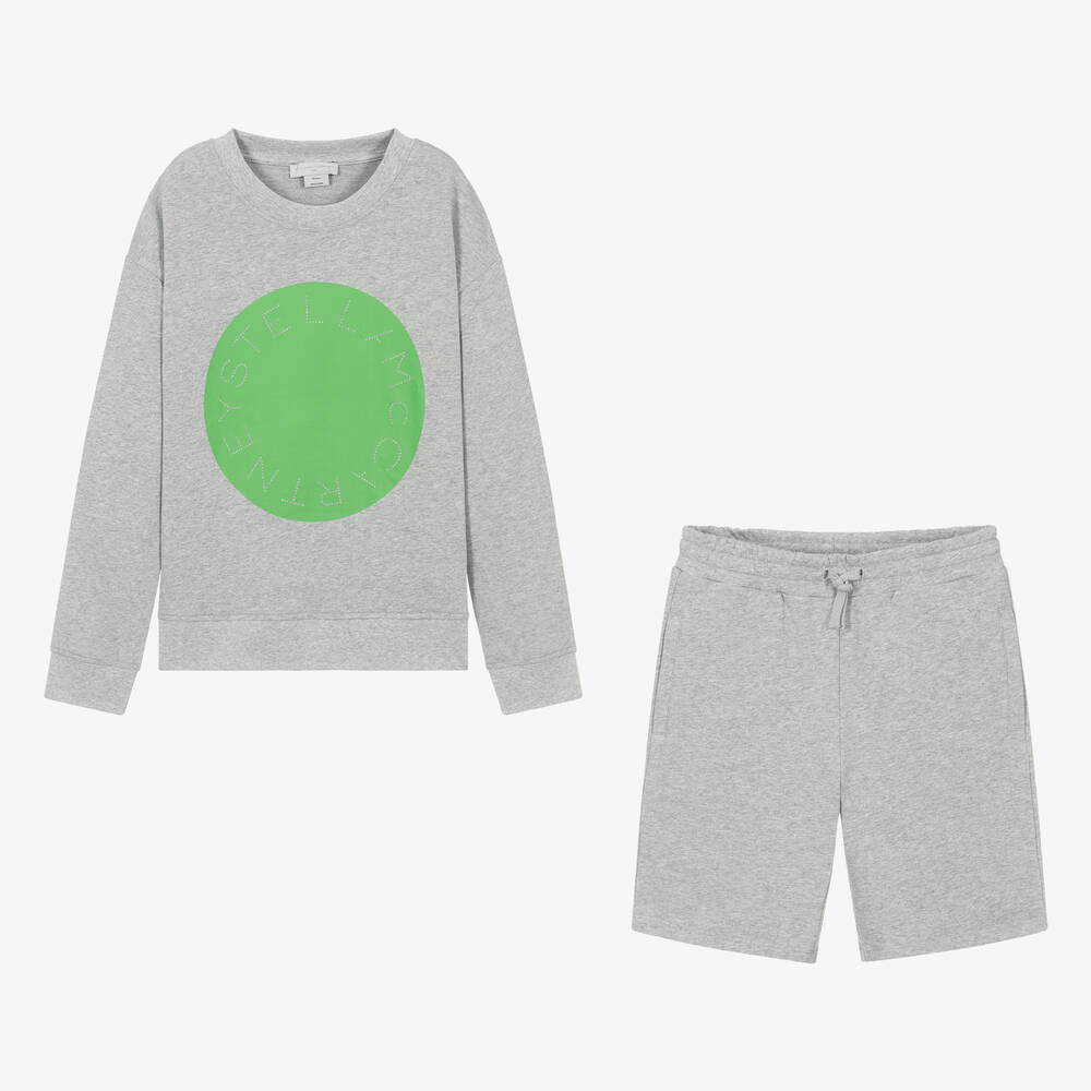 Stella McCartney Kids - Teen Boys Grey Cotton Circular Logo Shorts Sets | Childrensalon