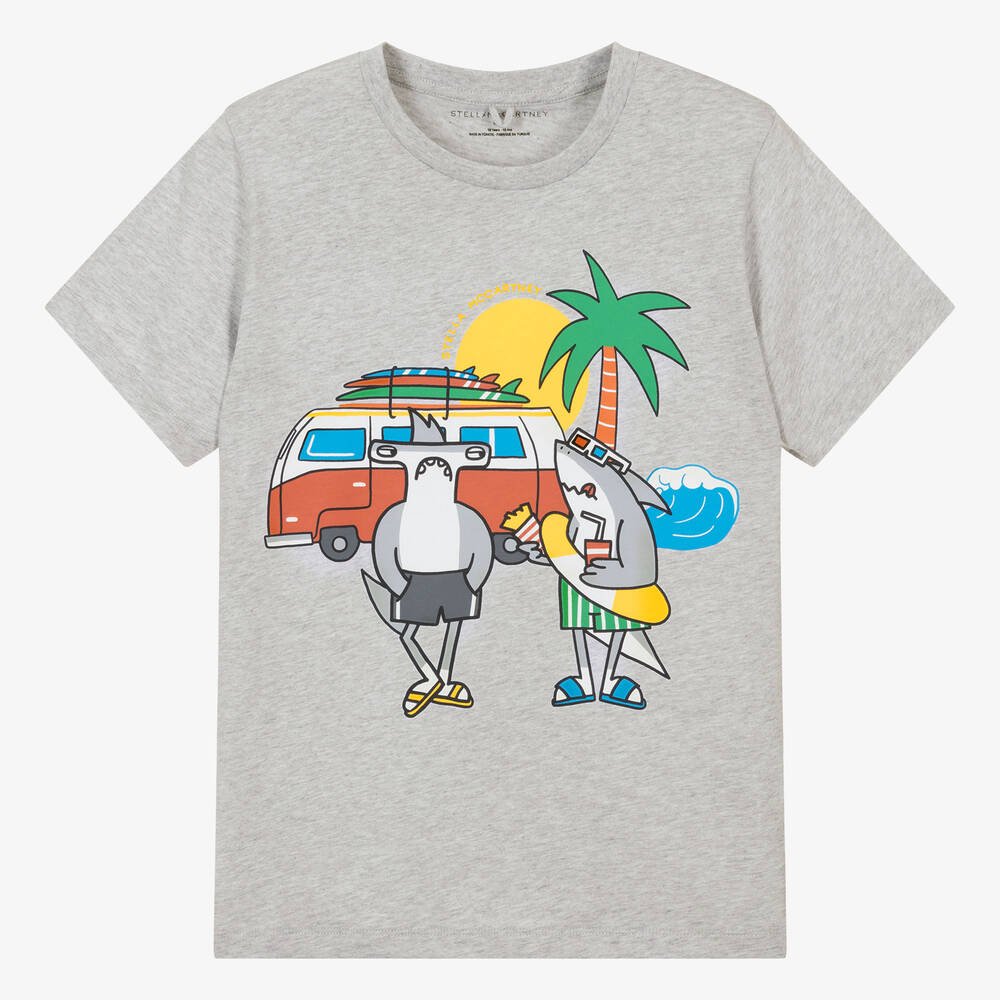 Stella McCartney Kids - Teen Boys Grey Organic Cotton Graphic T-Shirt | Childrensalon