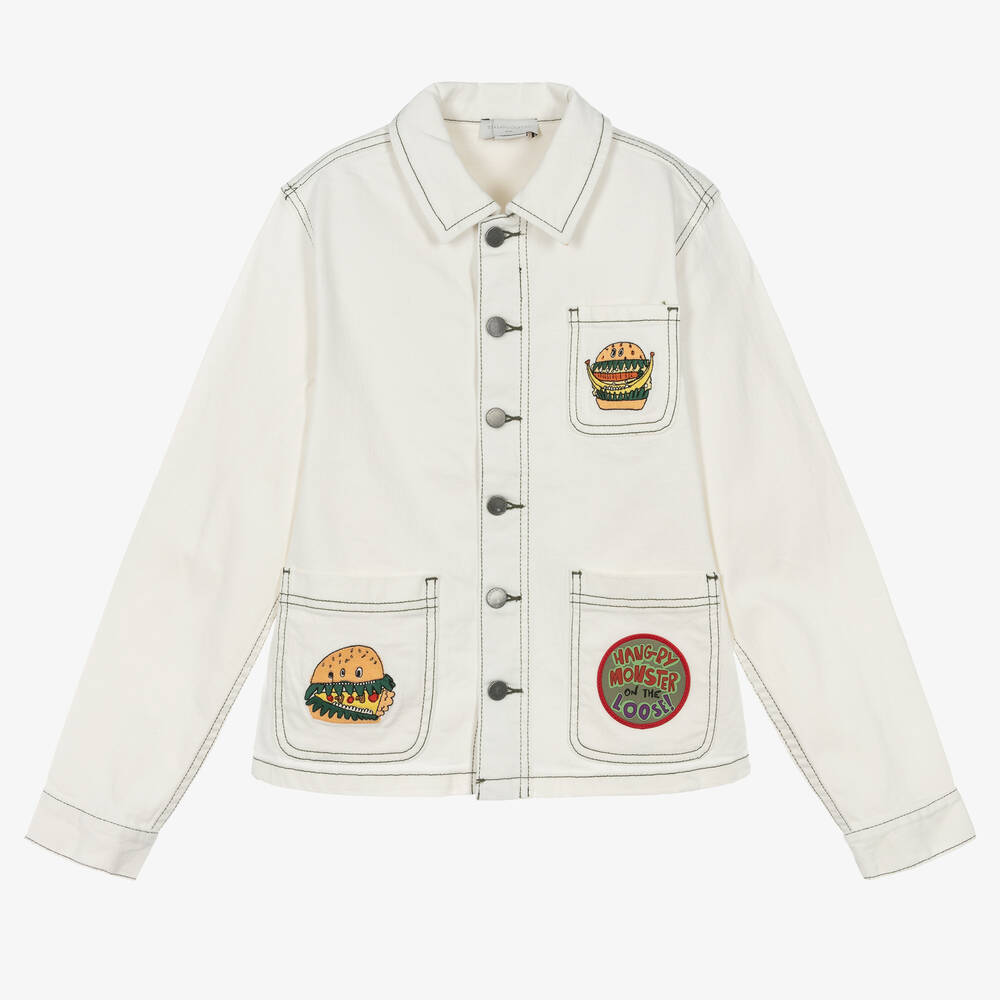 Shop Stella Mccartney Teen Boys Ivory Burger Twill Jacket