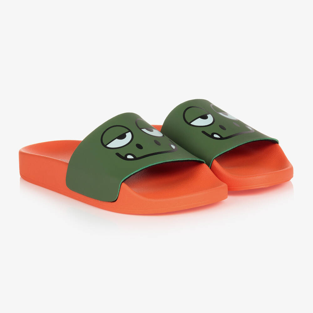 Stella McCartney Kids - Teen Boys Orange & Green Gecko Sliders | Childrensalon