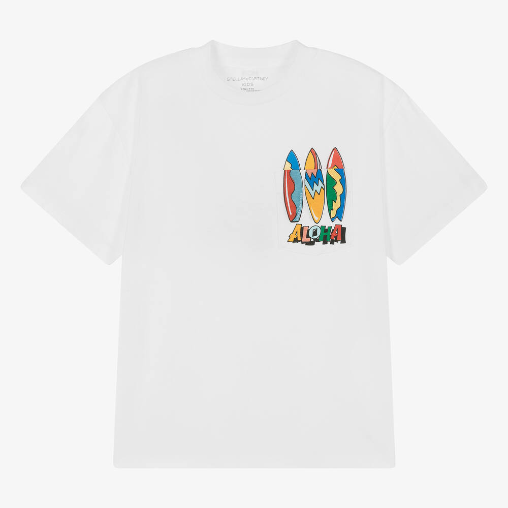 Stella McCartney Kids - Teen Boys White Cotton Aloha T-Shirt | Childrensalon