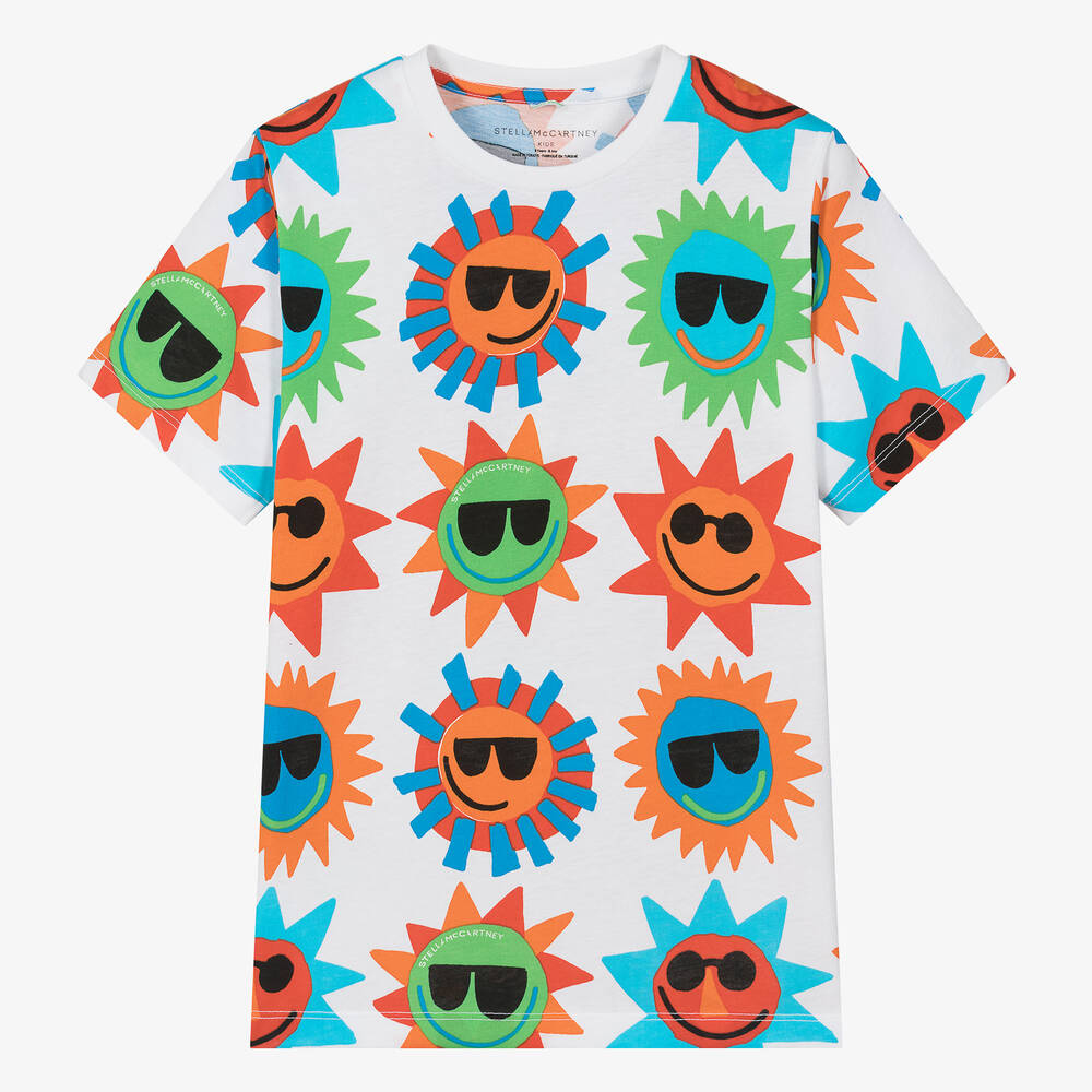 Stella McCartney Kids - Teen Boys White Cotton Smile Sun T-Shirt | Childrensalon