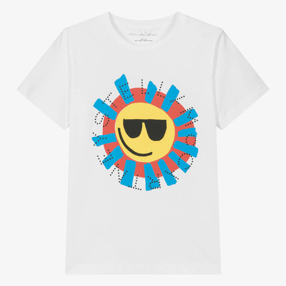 Stella McCartney Kids - Белая хлопковая футболка с солнцем для мальчиков-подростков | Childrensalon