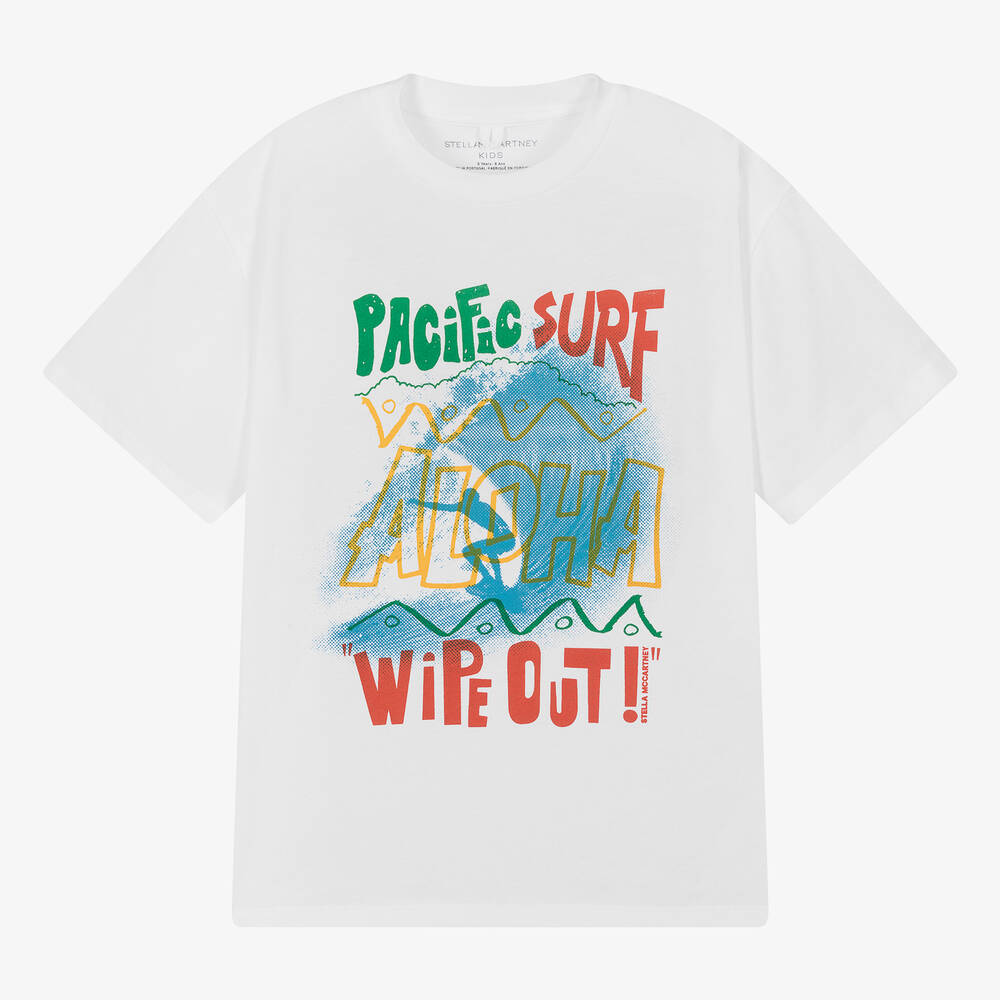 Stella McCartney Kids - Teen Boys White Cotton Surf Print T-Shirt | Childrensalon
