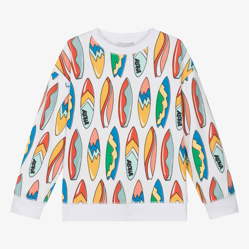 Stella McCartney Kids - Sweat-shirt blanc en coton surf ado | Childrensalon