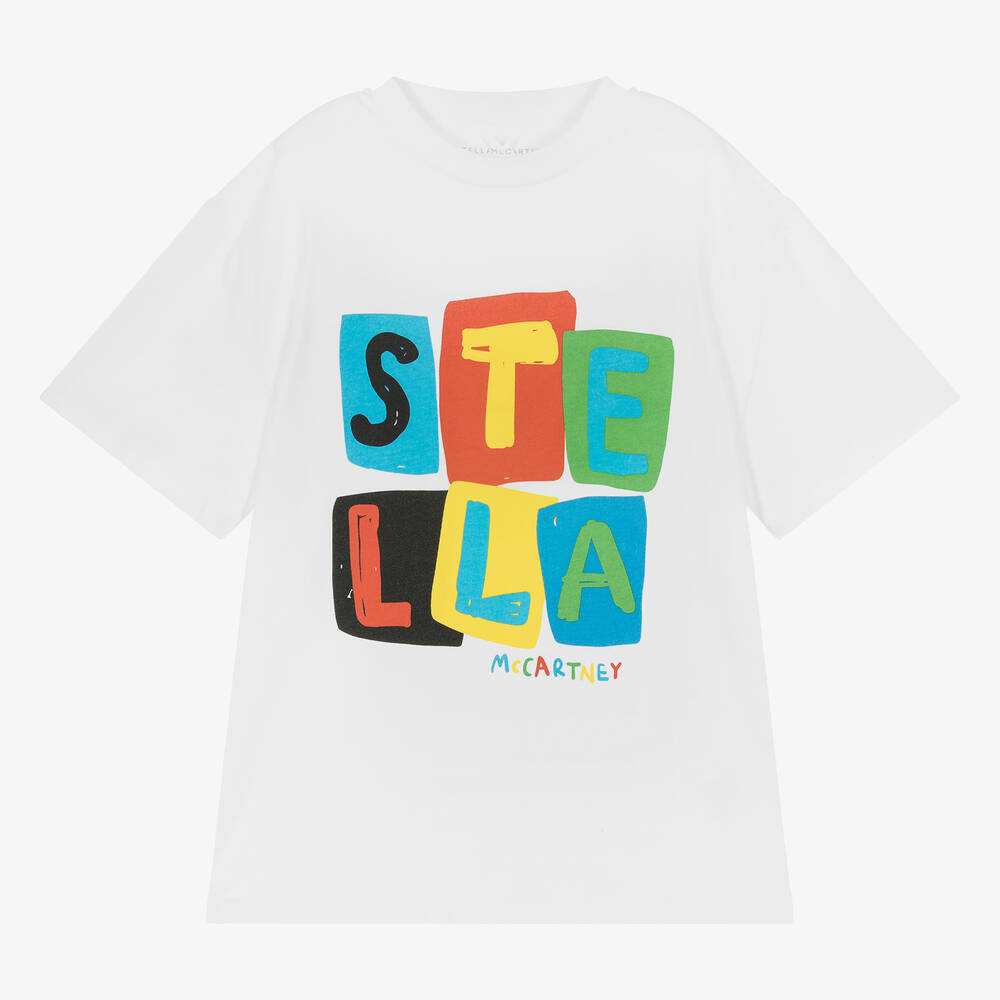 Stella McCartney Kids - T-shirt blanc en coton à motif ado | Childrensalon