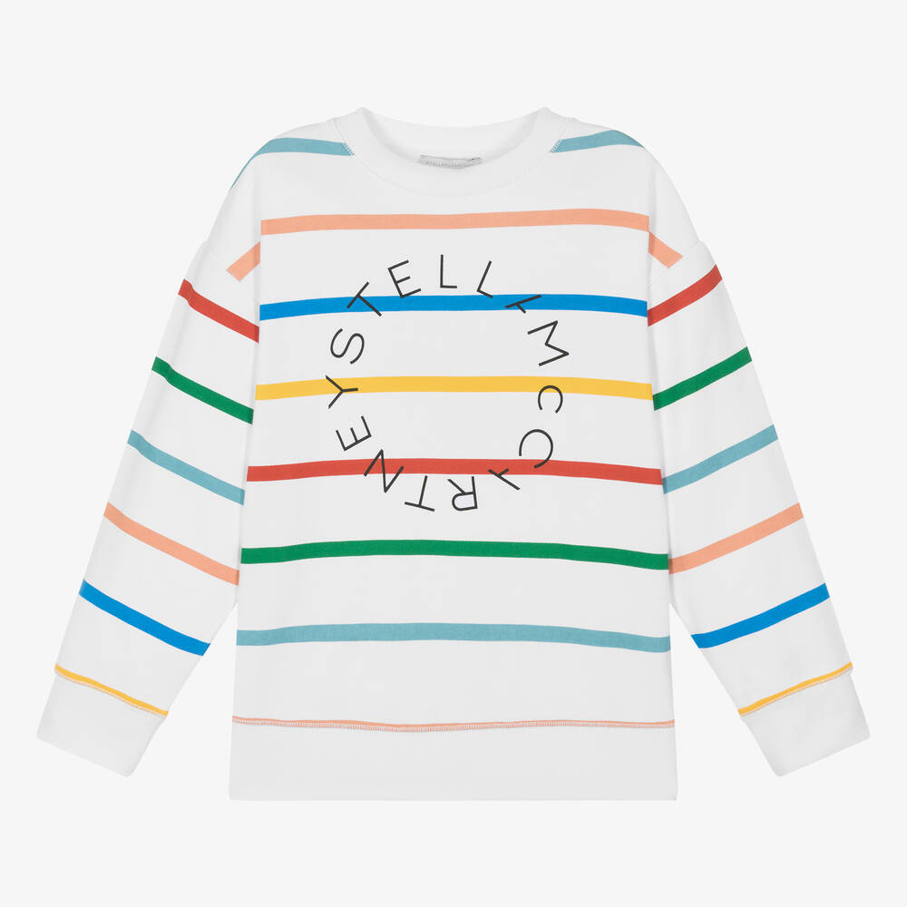 Shop Stella Mccartney Kids Teen Boys White Striped Cotton Sweatshirt