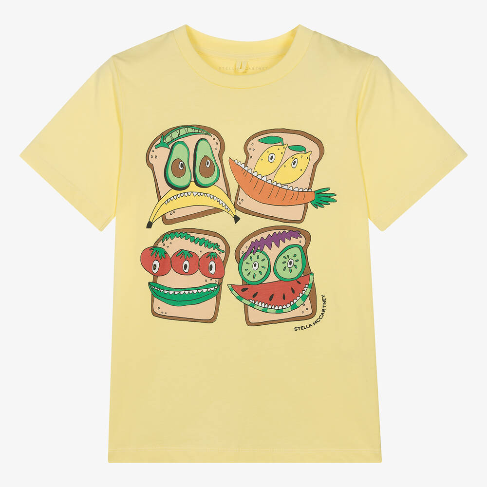 Stella McCartney Kids - Желтая хлопковая футболка с сэндвичами | Childrensalon