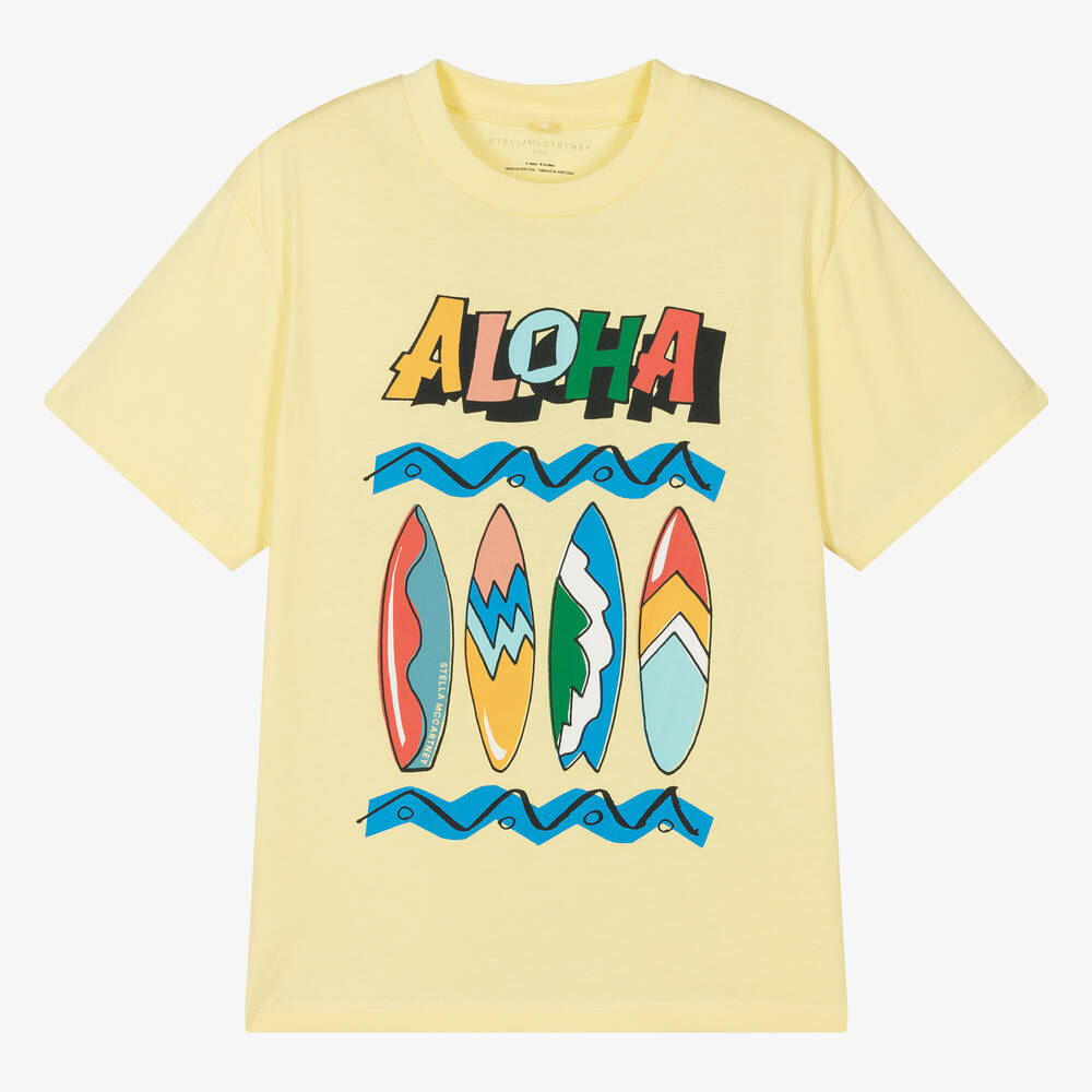 Stella McCartney Kids - Teen Boys Yellow Organic Cotton Aloha T-Shirt | Childrensalon