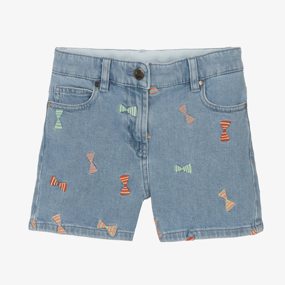 Stella McCartney Kids - Teen Girls Blue Denim Embroidered Shorts | Childrensalon