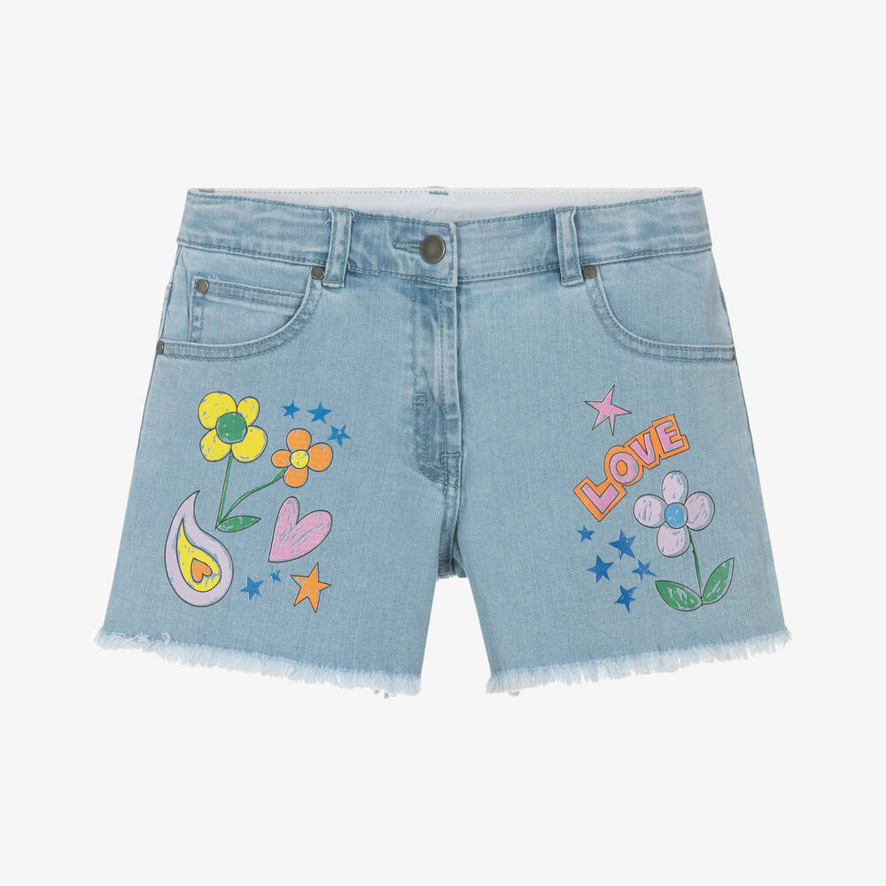 Stella McCartney Kids - Teen Girls Blue Floral Denim Shorts | Childrensalon