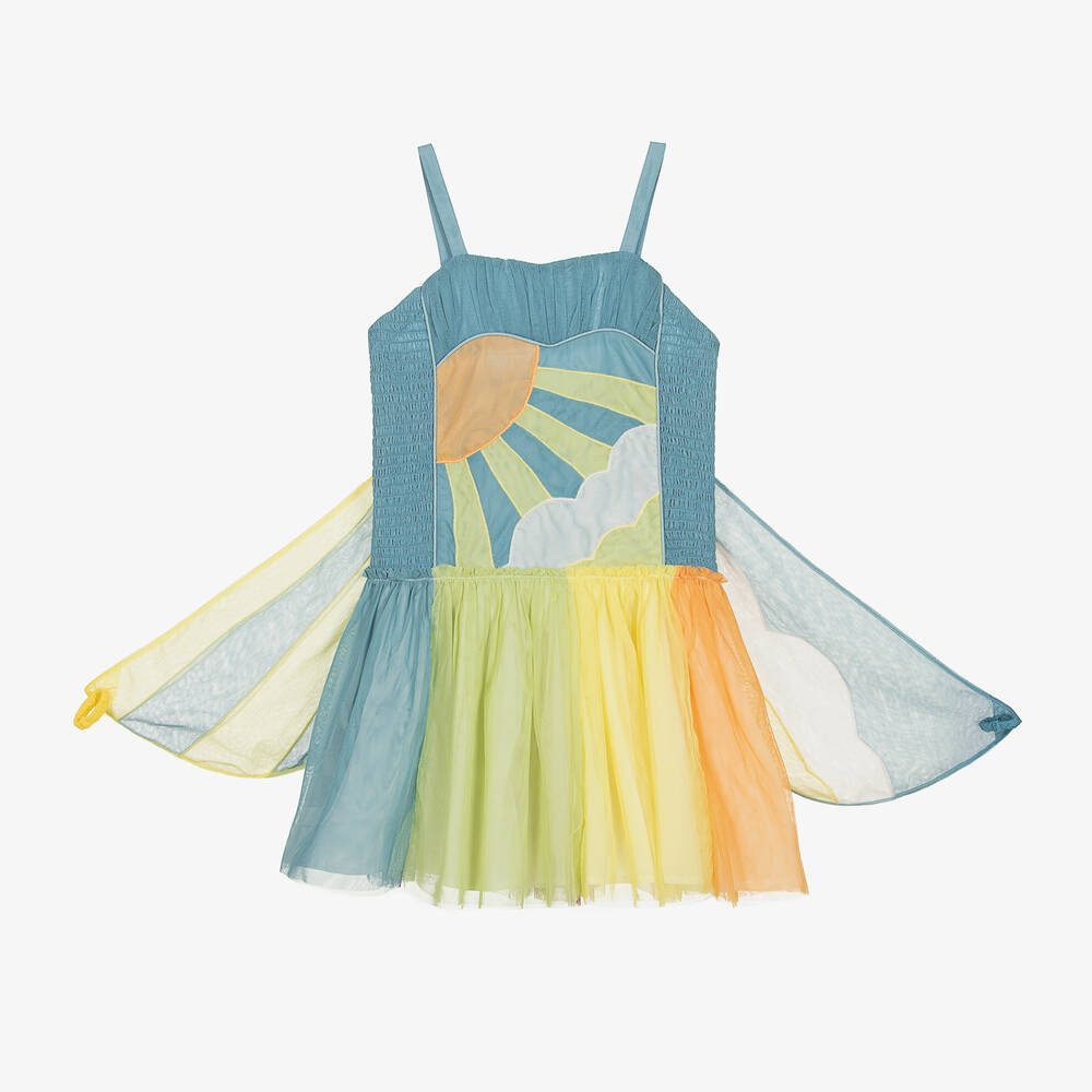 Stella McCartney Kids - Голубое платье из тюля с радужными крыльями | Childrensalon