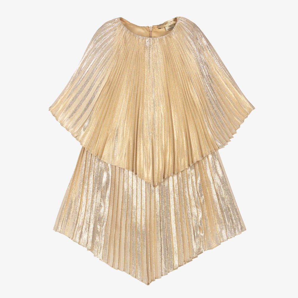 Stella McCartney Kids - Золотистое плиссированное платье из шелка | Childrensalon
