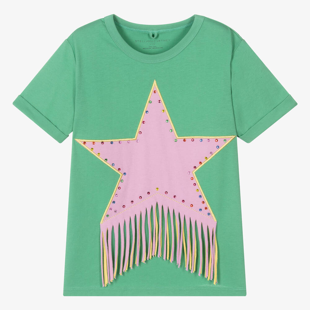Shop Stella Mccartney Kids Teen Girls Green Cotton Star T-shirt