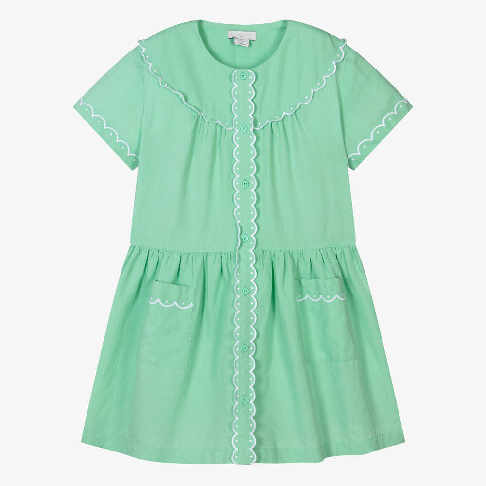 Stella McCartney Kids - Зеленое платье из хлопка и льна для подростков | Childrensalon