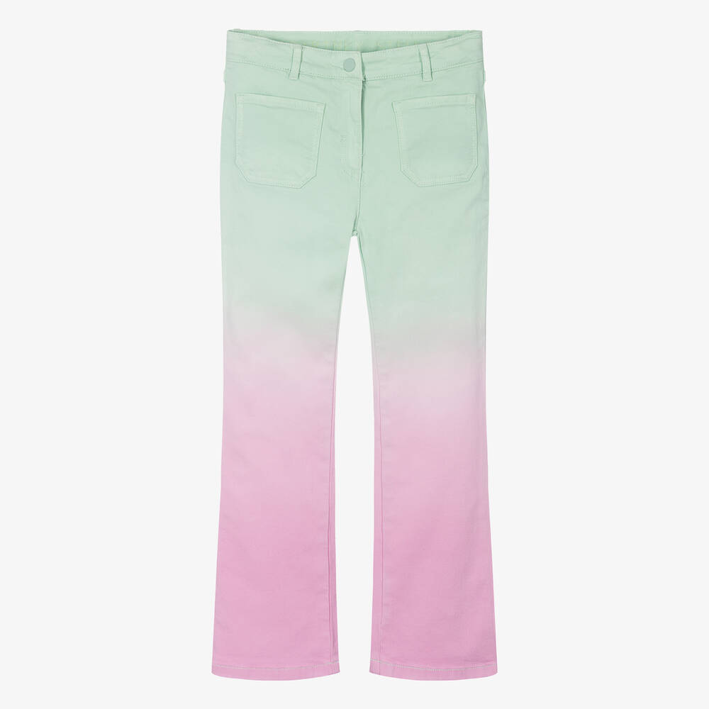 Shop Stella Mccartney Kids Teen Girls Green & Pink Ombré Flared Jeans