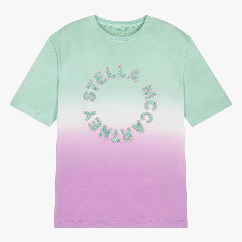 Stella McCartney Kids - Фиолетово-зеленая футболка с эффектом омбре для девочек | Childrensalon