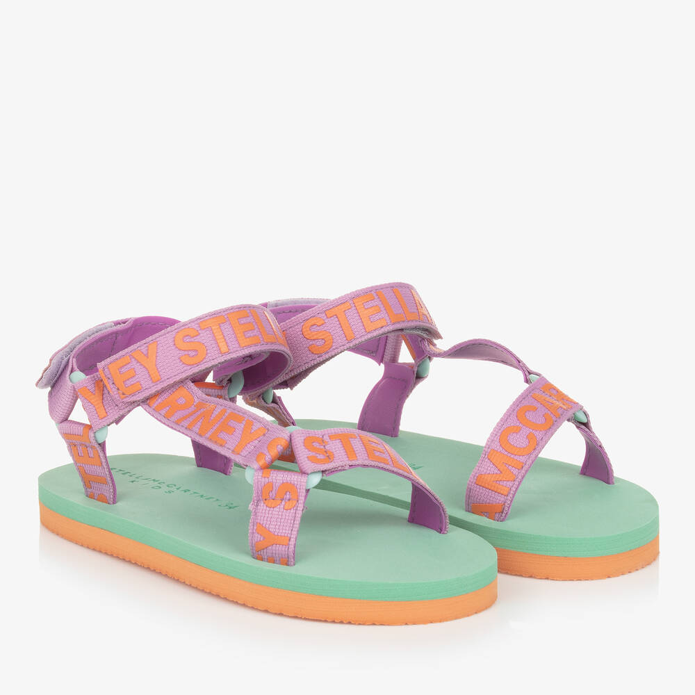 Stella McCartney Kids - Фиолетово-зеленые сандалии на липучке для девочек-подростков | Childrensalon