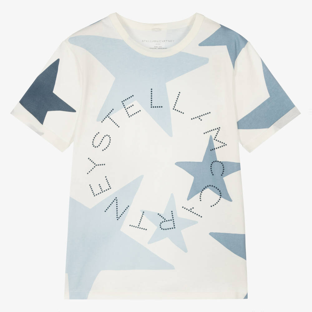 Stella McCartney Kids - تيشيرت بطبعة نجوم قطن عضوي لون عاجي وأزرق | Childrensalon