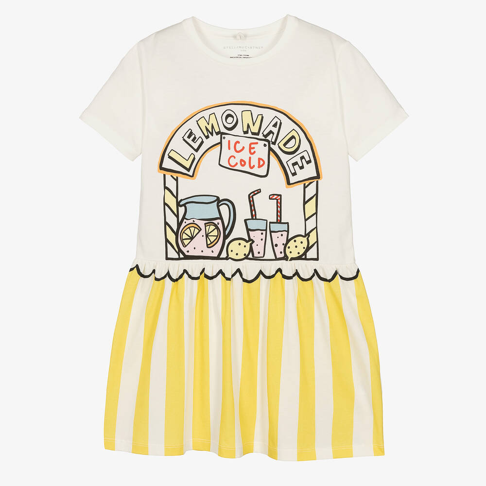 Stella McCartney Kids - فستان قطن عضوي لون عاجي وأصفر للمراهقات | Childrensalon