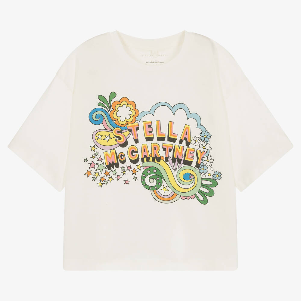 Stella McCartney Kids - Кремовая хлопковая футболка с рисунком | Childrensalon