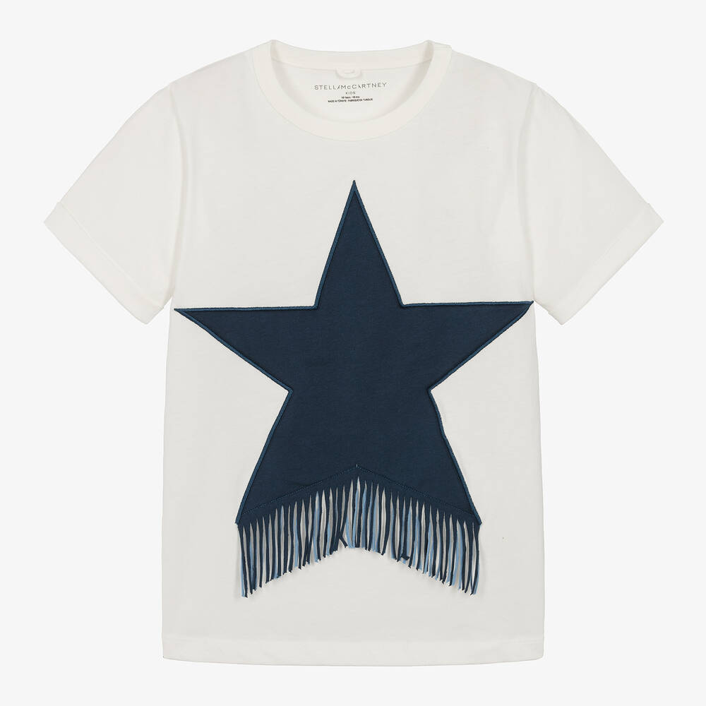 Stella McCartney Kids - Teen Girls Ivory Cotton Star Fringe T-Shirt | Childrensalon