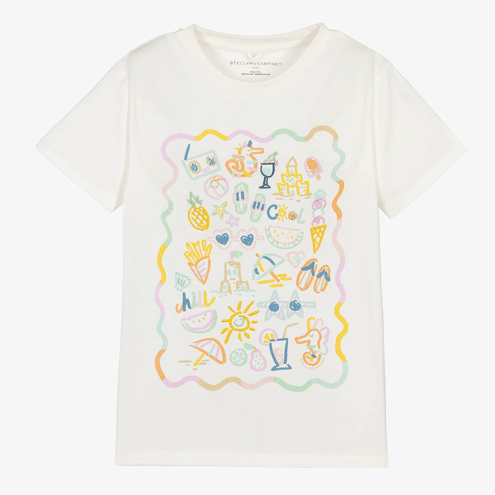 Stella McCartney Kids - Кремовая хлопковая футболка для девочек-подростков | Childrensalon