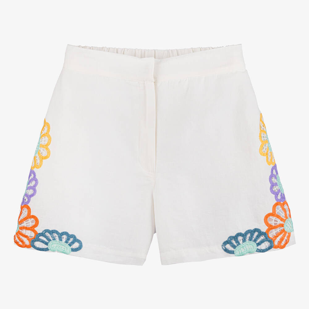 Stella McCartney Kids - Teen Girls Ivory Floral Linen Shorts | Childrensalon