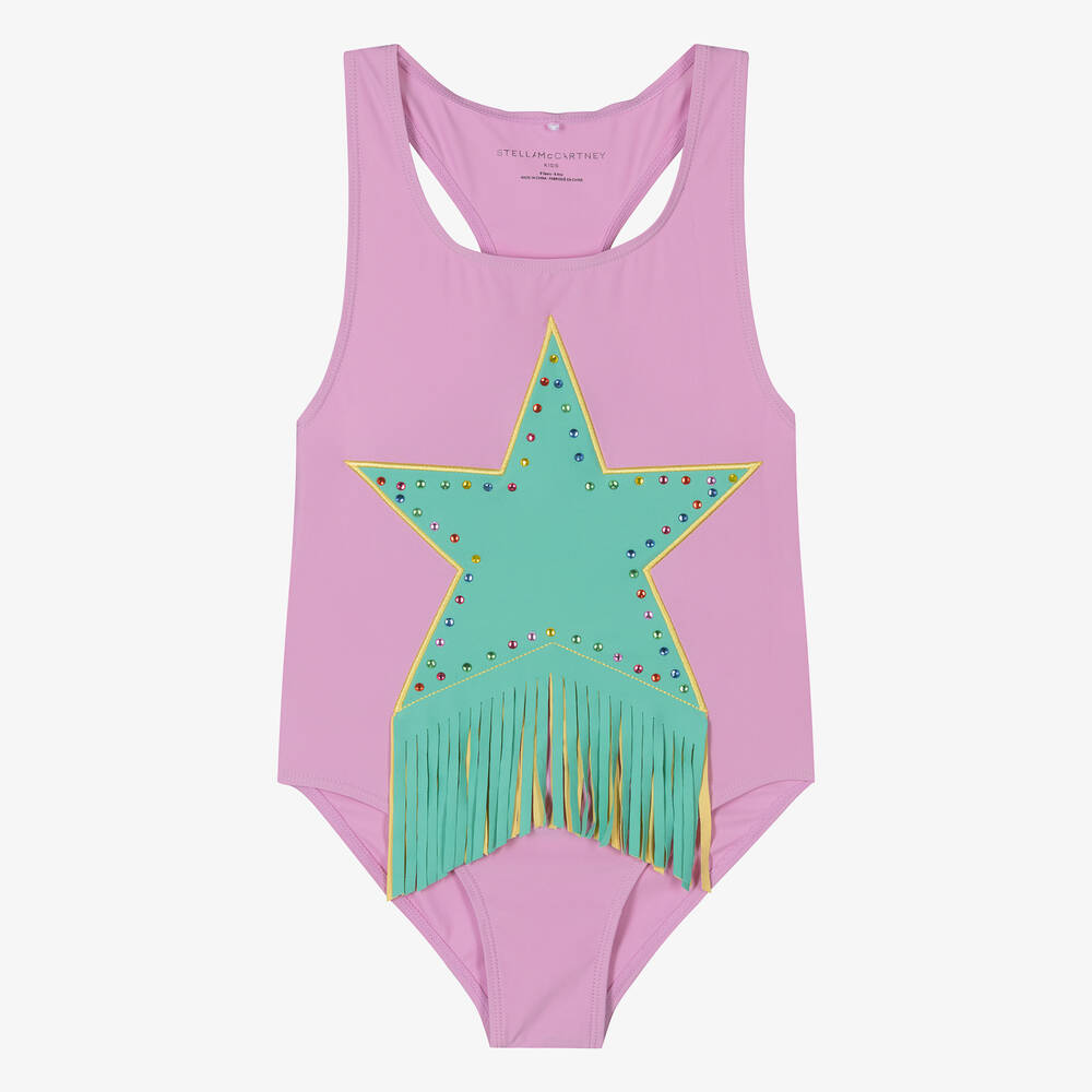Stella Mccartney Kids Teen Girls Lilac Pink Star Swimsuit (upf 50+)