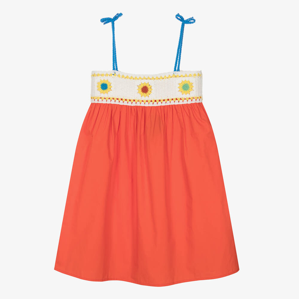 Stella McCartney Kids - Teen Girls Orange Cotton Crochet Dress | Childrensalon