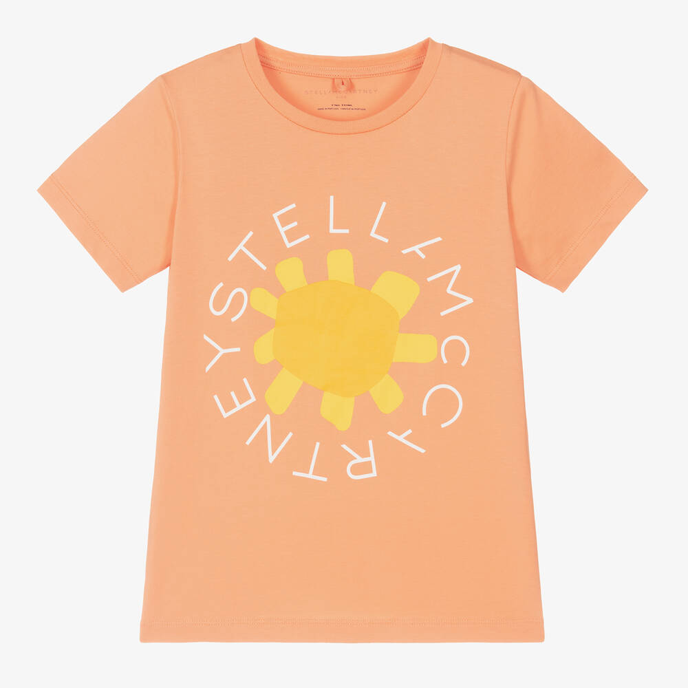 Shop Stella Mccartney Kids Teen Girls Orange Cotton Flower T-shirt