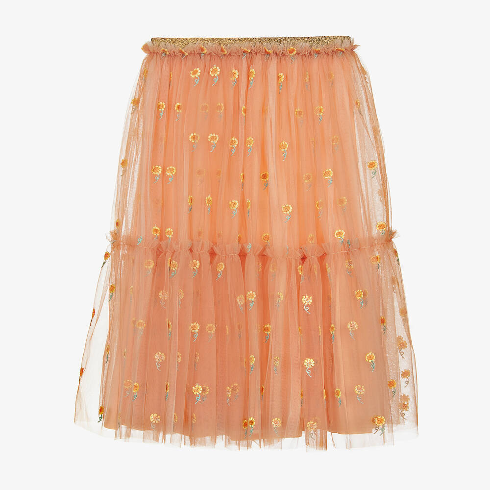 Stella McCartney Kids - Teen Girls Orange Embroidered Tulle Skirt | Childrensalon