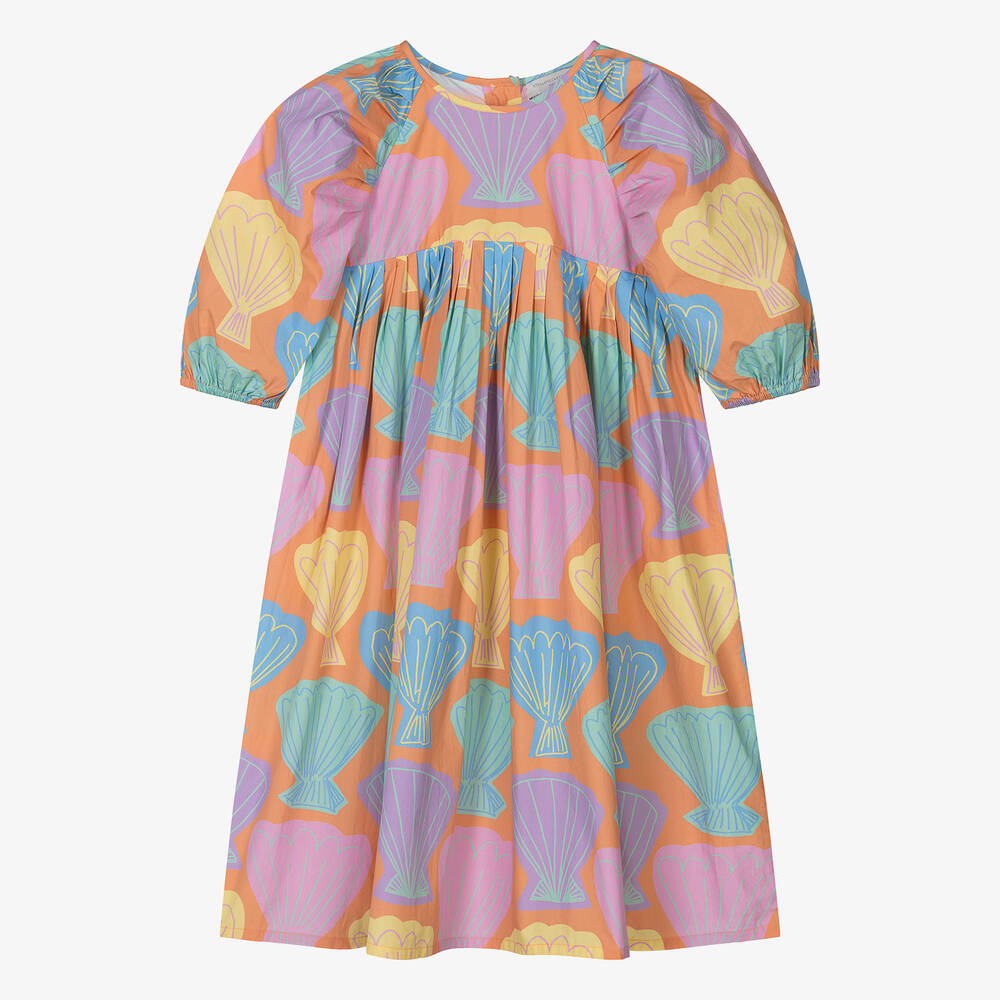 Stella McCartney Kids - Teen Girls Orange Shell Print Cotton Dress | Childrensalon