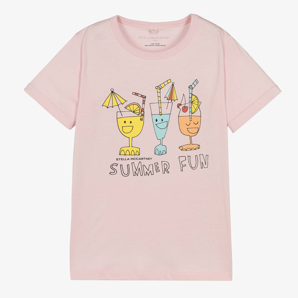 Stella McCartney Kids - Teen Girls Pink Cocktails Cotton T-Shirt | Childrensalon