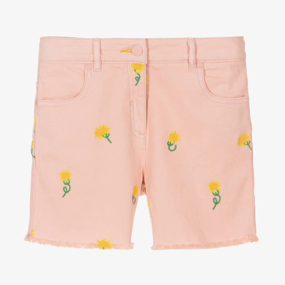 Shop Stella Mccartney Kids Teen Girls Pink Embroidered Denim Shorts